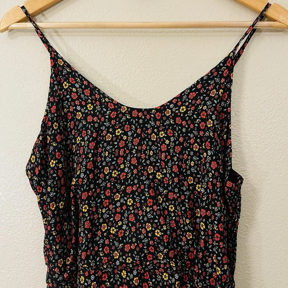 Dark Boho Maxi Floral Strap Dress Black‎ Smocked Multicolor Whimsygoth Size L